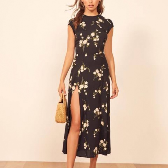 Reformation Dresses & Skirts - REFORMATION Rosella GAVIN Cap Sleeve Cutout Back High Slit Midi Dress